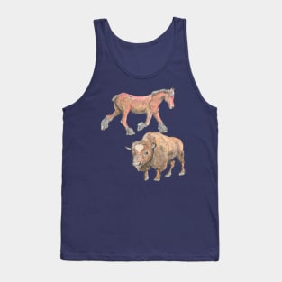 Crash of Rhinos Bison and Horse Tank Top